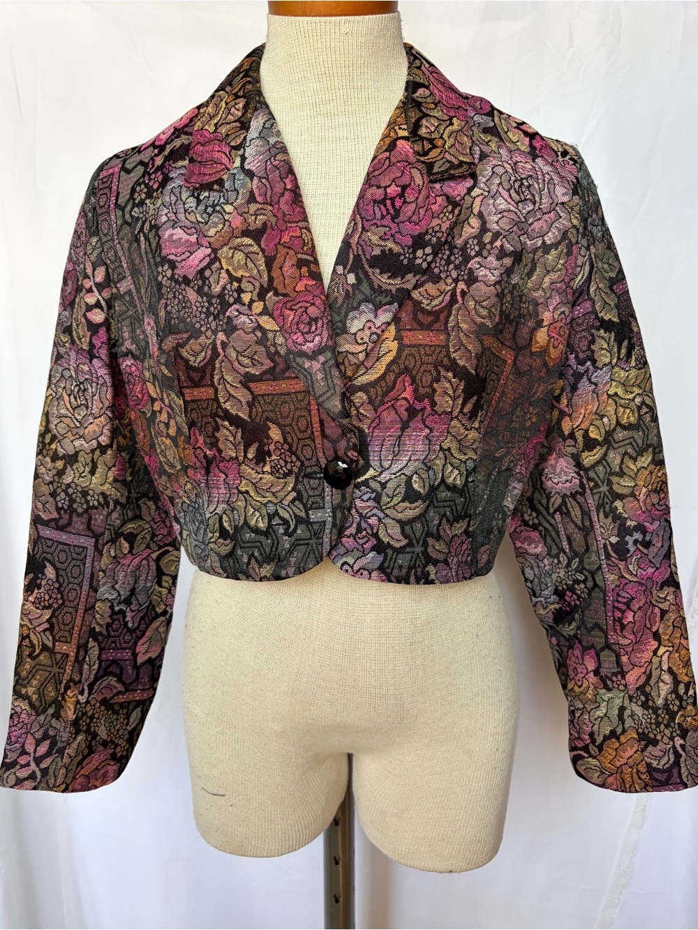 Cropped Floral Brocade Jacket - Pink Multi